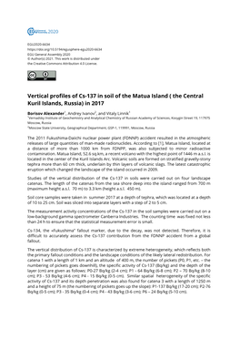 Vertical Profiles of Cs-137 in Soil of the Matua Island ( the Central Kuril Islands, Russia) in 2017