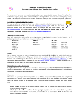 Lakewood School District #306 Emergency and Hazardous Weather Information