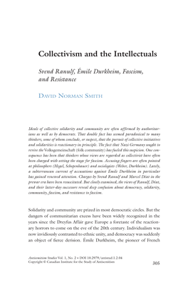 Collectivism and the Intellectuals: Svend Ranulf, Émile Durkheim