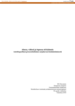 Alussa, Välissä Ja Lopussa Oli Käännös Autobiografinen Prosessitutkimus Sarjakuvan Itsekääntämisestä