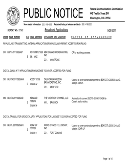 Broadcast Applications 9/29/2011