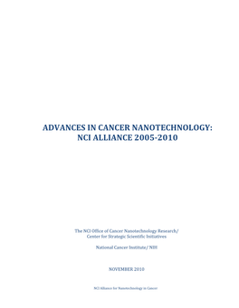 Advances in Cancer Nanotechnology: Nci Alliance 2005-2010