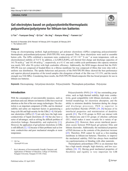 Gel Electrolytes Based on Polyacrylonitrile/Thermoplastic Polyurethane/Polystyrene for Lithium-Ion Batteries