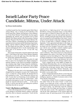 Israeli Labor Party Peace Candidate, Mitzna, Under Attack