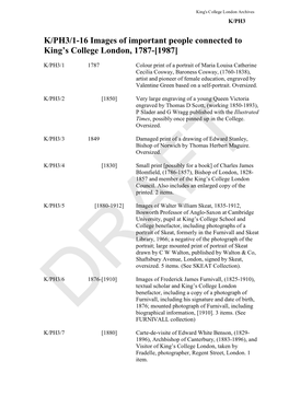 K/PH3/1-16 Images of Important People Connected to King’S College London, 1787-[1987]