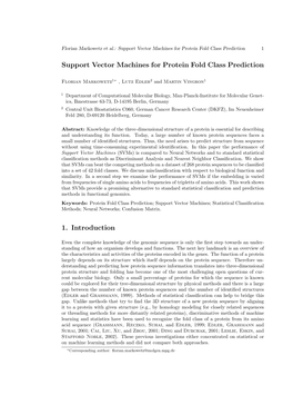 Support Vector Machines for Protein Fold Class Prediction 1