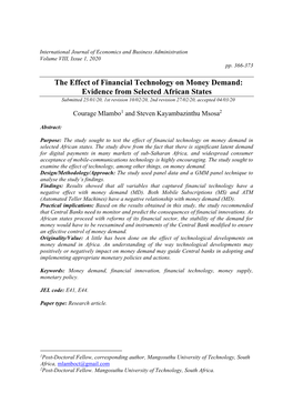 The Effect of Financial Technology on Money Demand