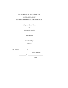 The Effects of Blood Storage Time on the Accuracy of Comprehensive