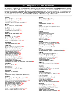 2021 Reciprocal Zoos and Aquariums