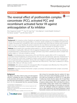 The Reversal Effect of Prothrombin Complex Concentrate (PCC)