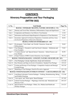 Itinerary Preparation and Tour Packaging (MTTM 302)