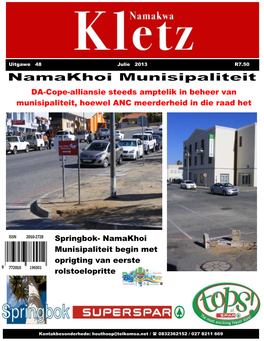 Springbok- Namakhoi Munisipaliteit Begin Met Oprigting Van Eerste
