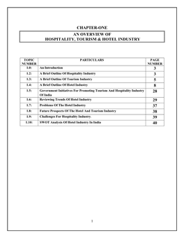 Chapter-One an Overview of Hospitality, Tourism & Hotel