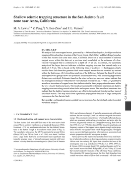 Shallow Seismic Trapping Structure in the San Jacinto Fault Zone Near Anza, California ∗ M