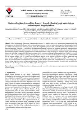 Single Nucleotide Polymorphism Discovery Through Illumina-Based Transcriptome Sequencing and Mapping in Lentil