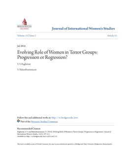 Evolving Role of Women in Terror Groups: Progression Or Regression? S