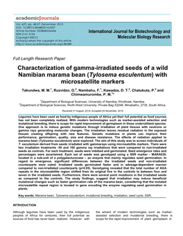 Characterization of Gamma-Irradiated Seeds of a Wild Namibian Marama Bean (Tylosema Esculentum) with Microsatellite Markers