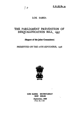 The Parliament Prevention of Disqualification Bill 1957