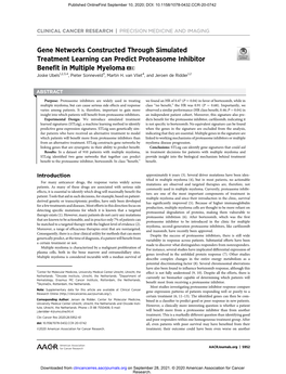 Gene Networks Constructed Through Simulated Treatment Learning Can Predict Proteasome Inhibitor Benefit in Multiple Myeloma