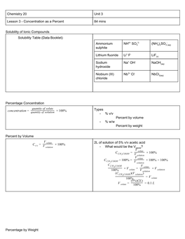 Chemistry 20 Unit 3 Lesson 3