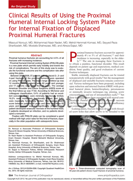 Clinical Results of Using the Proximal Humeral Internal Locking System Plate for Internal Fixation of Displaced Proximal Humeral Fractures