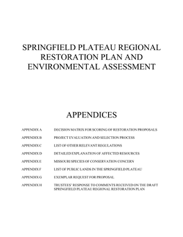 Springfield Plateau Regional Restoration Plan and Environmental Assessment