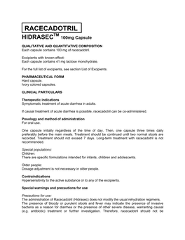 RACECADOTRIL TM HIDRASEC 100Mg Capsule