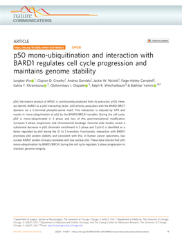 P50 Mono-Ubiquitination and Interaction with BARD1 Regulates Cell Cycle Progression and Maintains Genome Stability