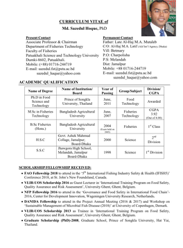 CURRICULUM VITAE of Md. Sazedul Hoque