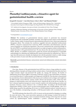 Phenethyl Isothiocyanate, a Bioactive Agent for Gastrointestinal Health: a Review