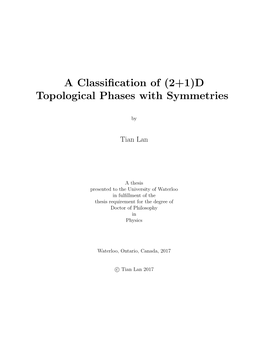 A Classification of (2+1)D Topological Phases with Symmetries