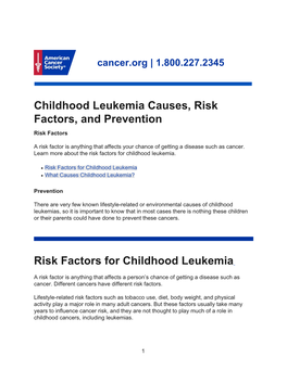 Risk Factors for Childhood Leukemia