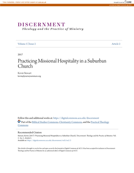 Practicing Missional Hospitality in a Suburban Church Kevin Stewart Kevin@Journeyseminars.Org