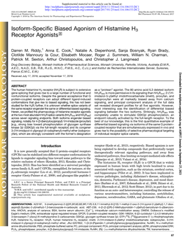 Isoform-Specific Biased Agonism of Histamine H3 Receptor Agonists S