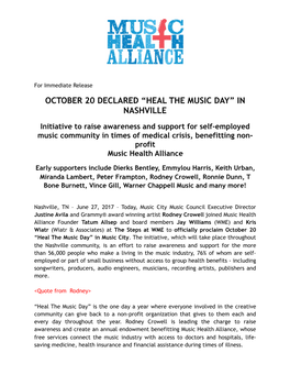 Heal the Music Press Release