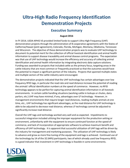 Ultra-High Radio Frequency Identification Demonstration Projects