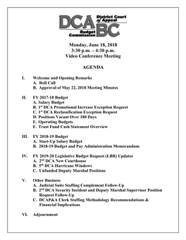 4:30 Pm Video Conference Meeting AGENDA