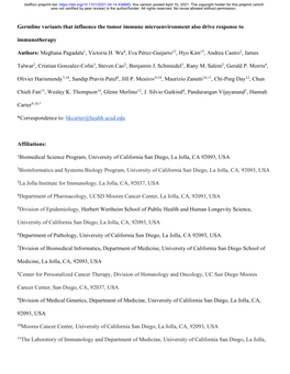 Germline Variants That Influence the Tumor Immune Microenvironment Also Drive Response to Immunotherapy