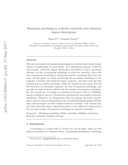 Maximum Matchings in Scale-Free Networks with Identical Degree