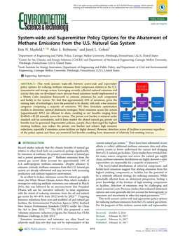 System-Wide and Superemitter Policy Options for the Abatement of Methane Emissions from the U.S. Natural Gas System Erin N