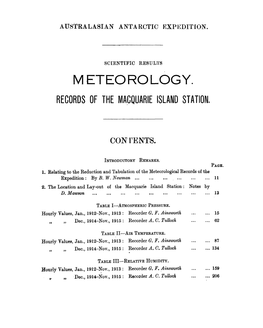 Meteorology. Records of the Macquarie Island Station