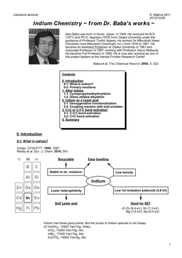 Indium Chemistry ~ from Dr. Baba's Works ~