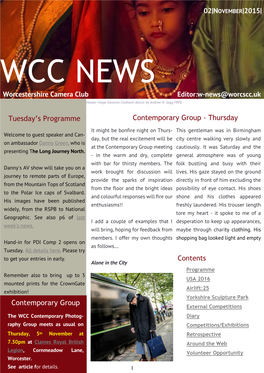 Contents Worcestershire Camera Club Editor:W-News@Worcscc.Uk