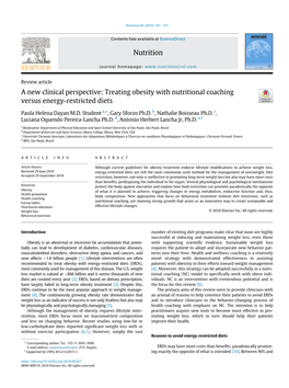 A New Clinical Perspective: Treating Obesity with Nutritional Coaching Versus Energy-Restricted Diets