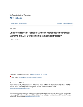 Characterization of Residual Stress in Microelectromechanical Systems (MEMS) Devices Using Raman Spectroscopy