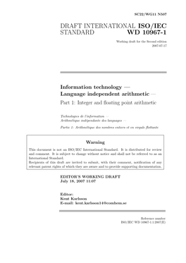 Draft International Iso/Iec Standard Wd 10967-1