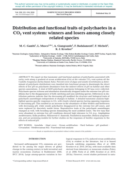 Distribution and Functional Traits of Polychaetes in a CO2 Vent System: Winners and Losers Among Closely Related Species