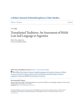 An Assessment of Welsh Lore and Language in Argentina Maria Teresa Agozzino University of California, Berkeley