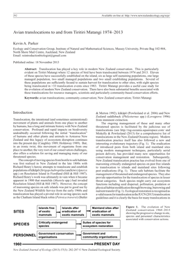 Avian Translocations to and from Tiritiri Matangi 1974–2013