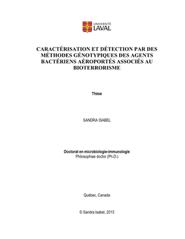 Caractérisation Et Détection Par Des Méthodes Génotypiques Des Agents Bactériens Aéroportés Associés Au Bioterrorisme